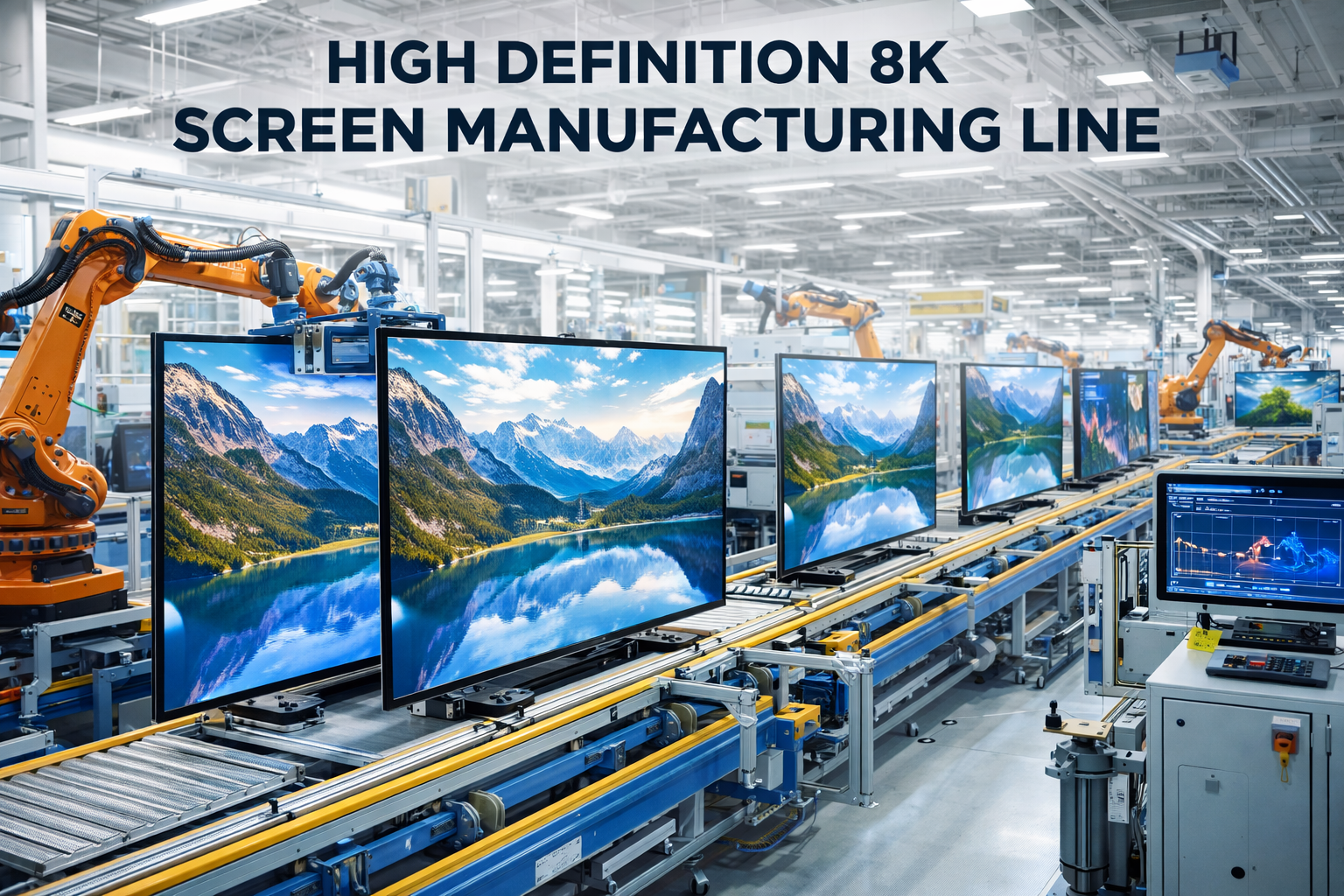 65–75 inch UHD and 8K display manufacturing line with automated robotics and inspection systems